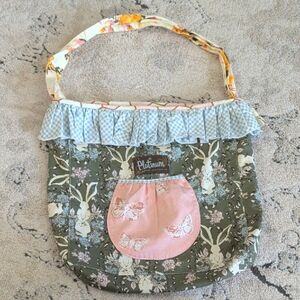 Matilda Jane Platinum Green Floral Bunny Joey Tote Bag with Pink Pocket